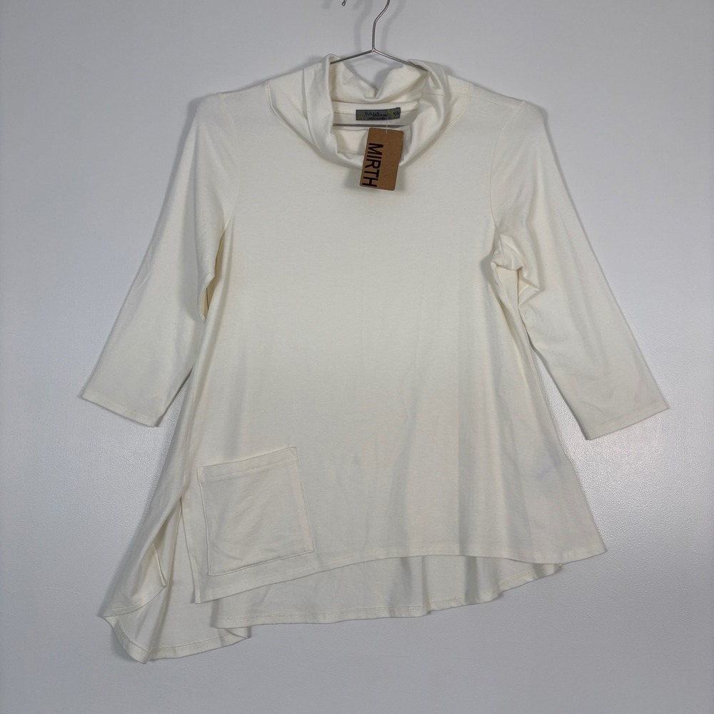Chalet et Ceci Women Marena Top XS Cream Cowl Neck Asymmetrical‎ Hem Pocket